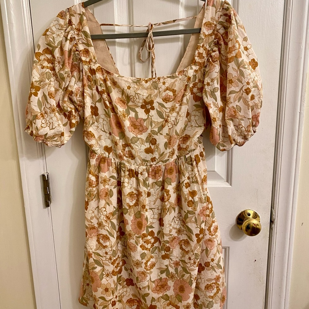 DRESS FORUM BOHO FLORAL MINI DRESS PUFF SLEEVES AND BOW COASTAL COWGIRL LARGE - Picture 10 of 16